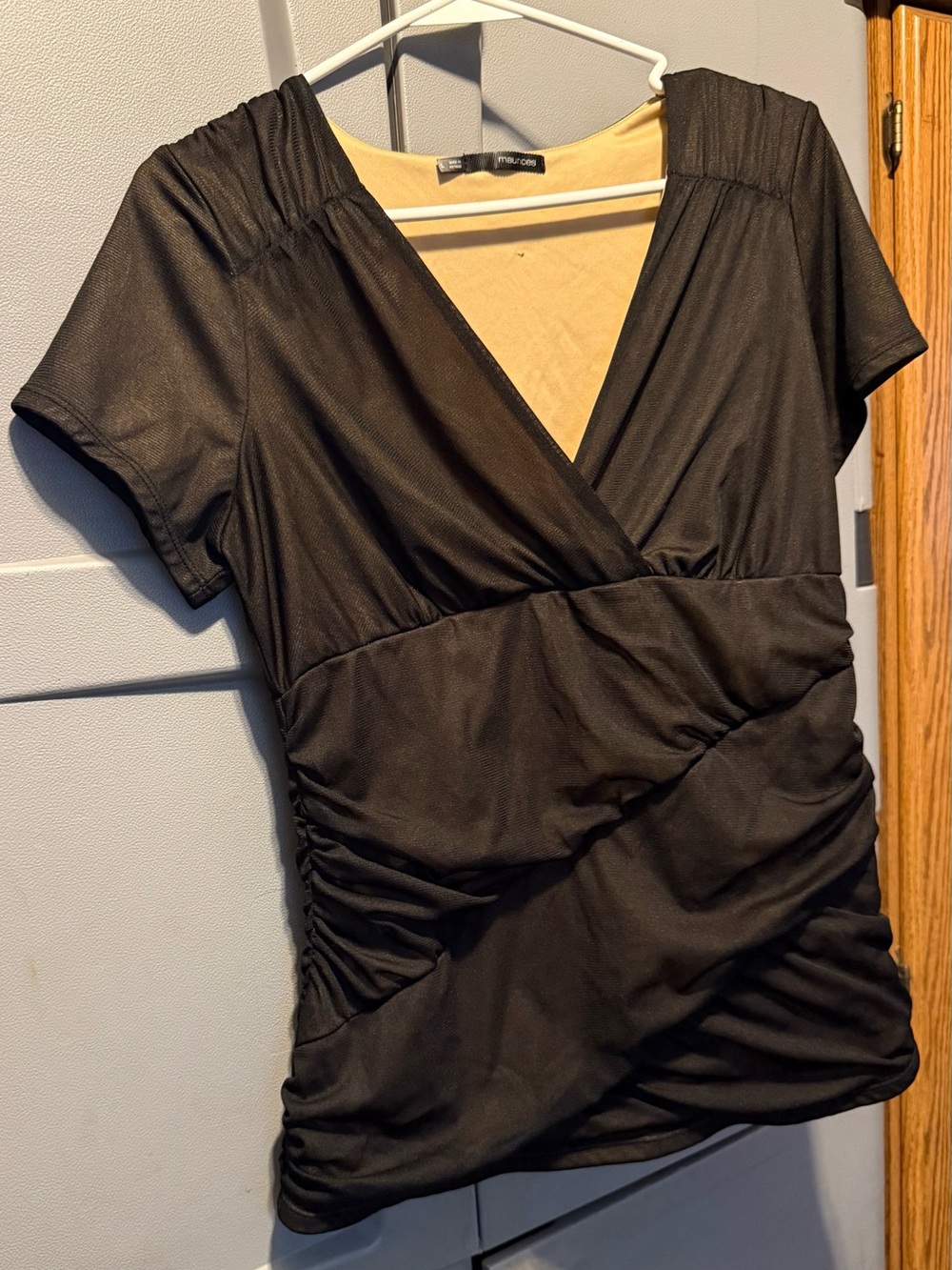 Maurices Black Ruched Surplice Short Sleeve Top